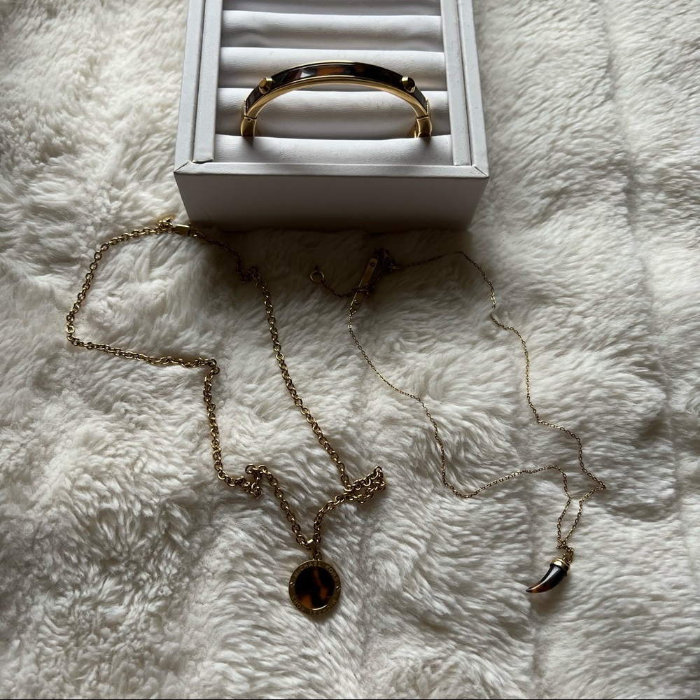Lot of 3 Michael Kors Gold/Tortoise Necklaces/Bracelet